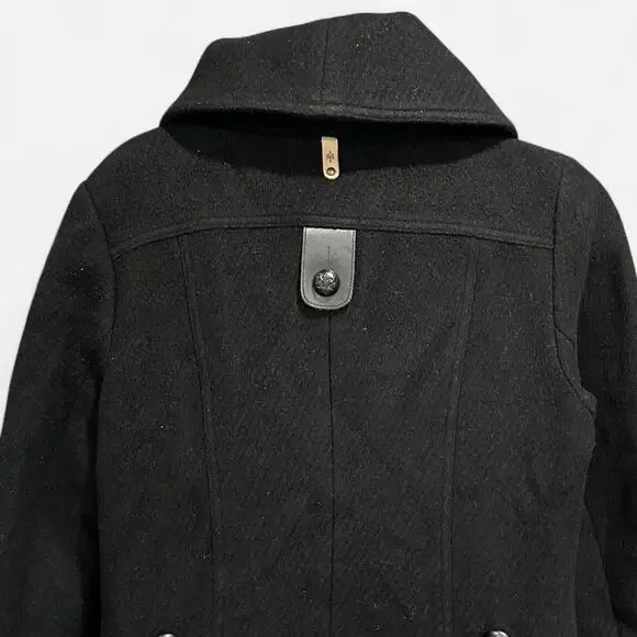 Mackage Black Wool Blend Funnel Neck Peacoat Minimalist Quiet Luxury Medium - Picture 9 of 16